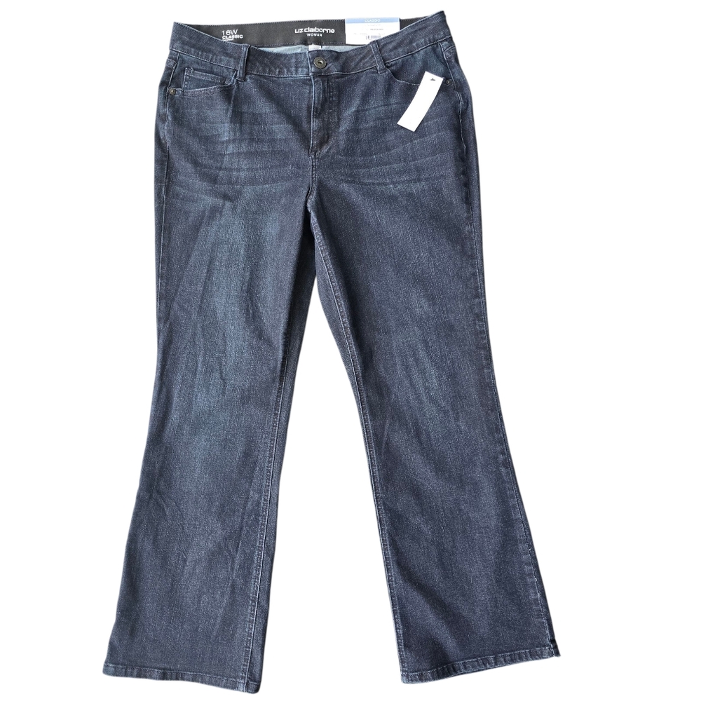 Liz Claiborne Dark Blue Wash Bootcut Jeans Size 16W NWT